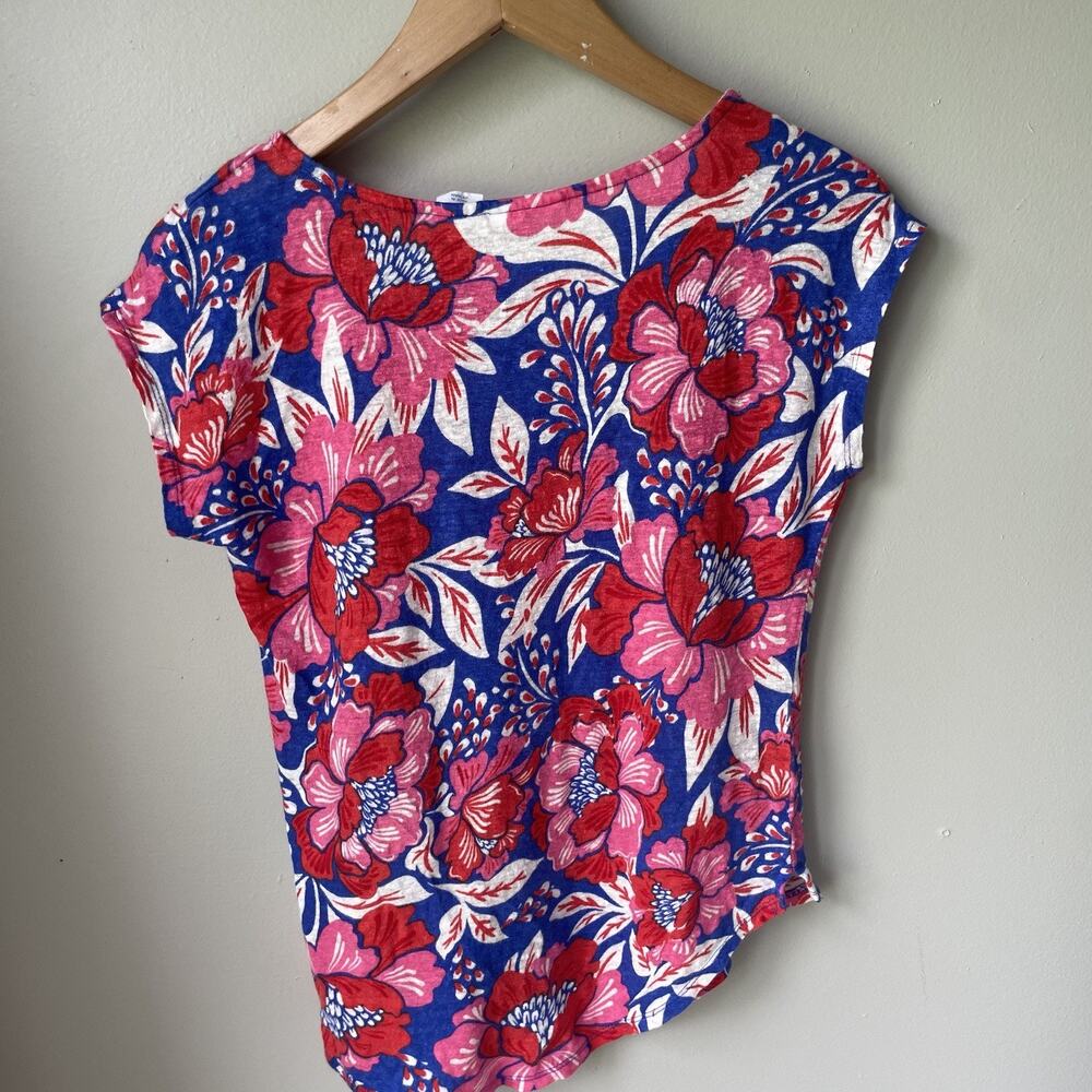 Sigrid Olsen 100% Linen Shirt Womens Size Small Floral Short Sleeve Top‎ - Picture 2 of 7